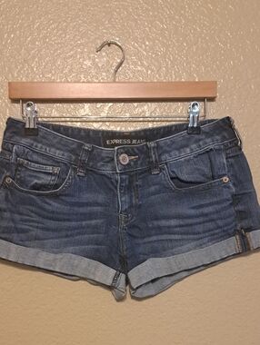 Express Dark Blue Denim Rolled Hem Shorts